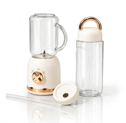 KIT ALMUERZO GOURMET & SALUDABLE - Lonchera Térmica Vertical Inox + Mini Licuadora Portátil Retro