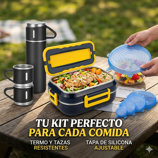 COMBO ALMUERZO PERFECTO: Porta comida eléctrico + Termo + Tapas de regalo
